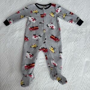 3 for $15 Absorba Gray Fleece Footed One-Piece with Rescue Vehicles Print